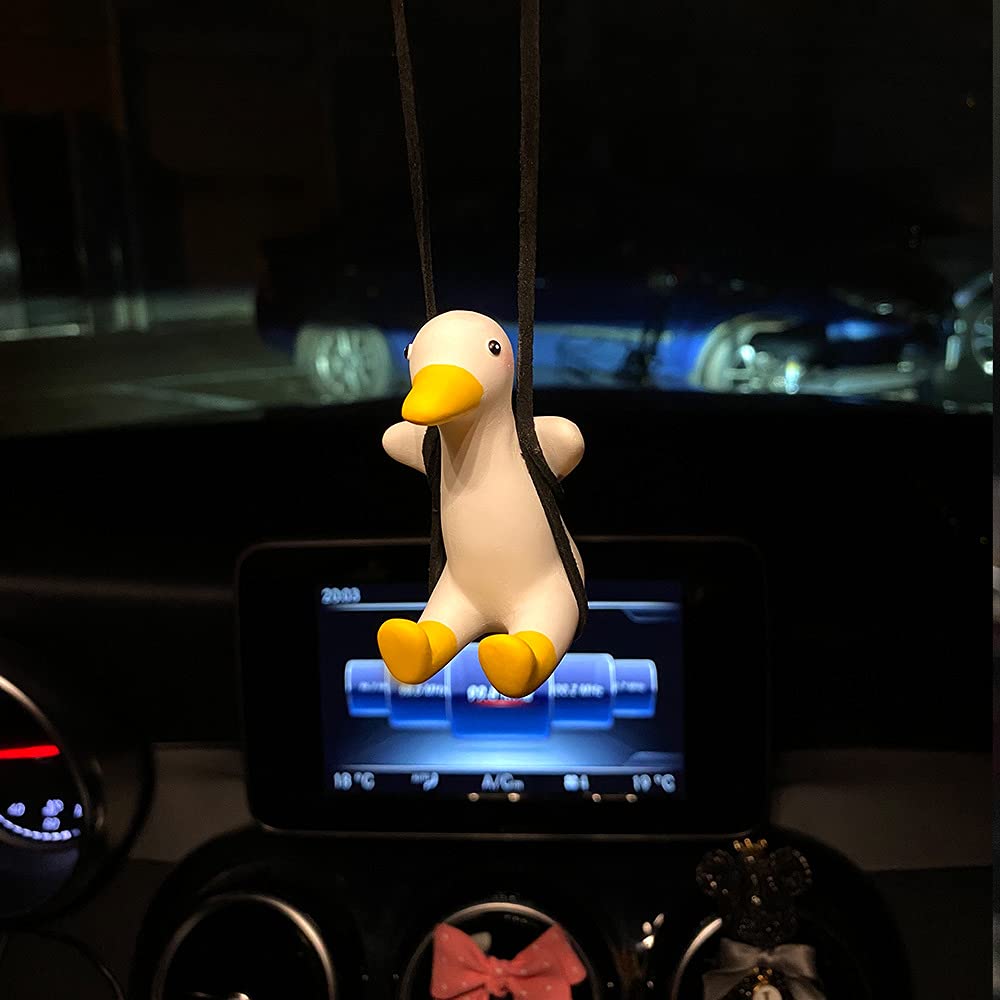 Amioro Cute Swinging Duck Car Mirror Hanging Accessories Fun Interior Rearview Mirrors Decoration (Duck)