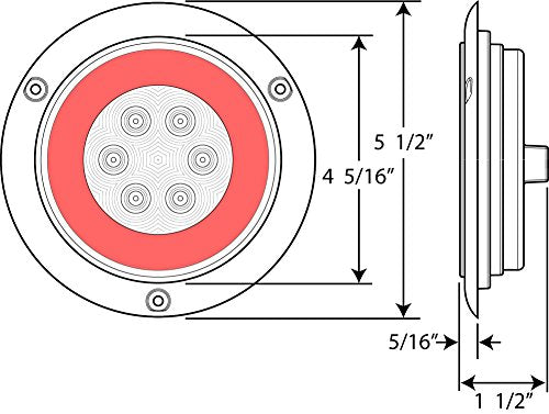 Optronics Stl101Rfbp Lens 4'' Sealed Led Light With Mounting Flange, Red