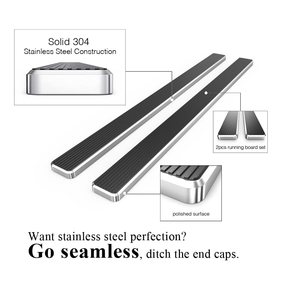 APS (Polished 304 Stainless Steel 6in Wheel to Wheel Running Boards Nerf Bars Compatible with Ford F150 2015-2025 Regular Cab 6.