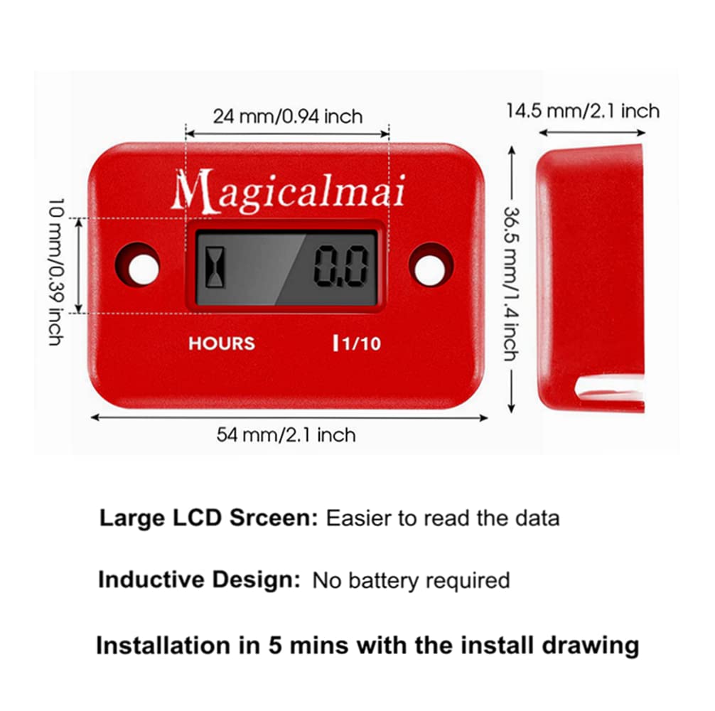 2Pcs Magicalmai Inductive Hour Meter For Gas Engine Lawn Mower Dirt Bike Motorcycle Motocross Snowmobile Karting Marine Atv Boat