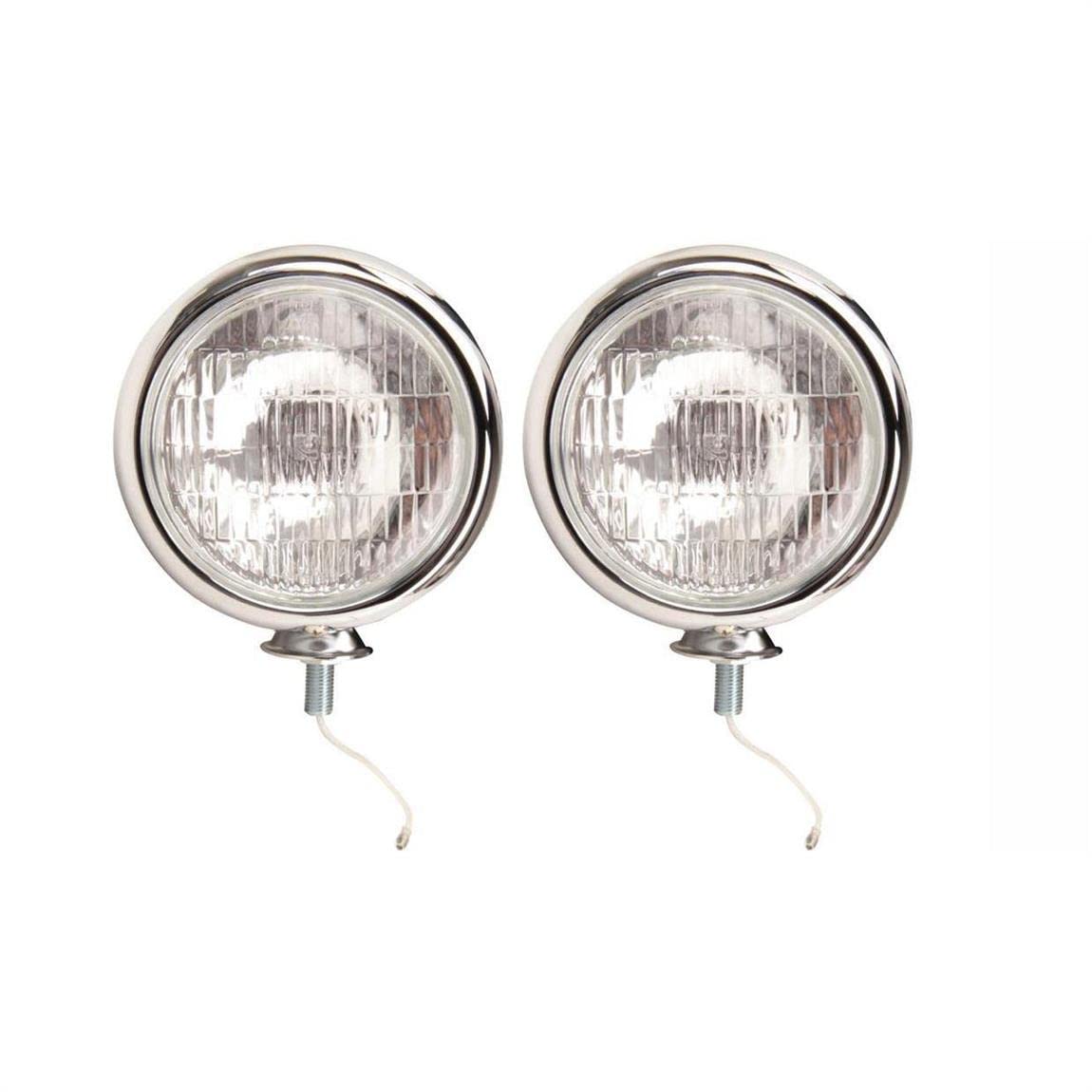 Speedway Motors Chrome Vintage Style Fog Lights - Clear Lens - Universal Fit - 12V - Pair - Authentic 1940s Design - Adjustable