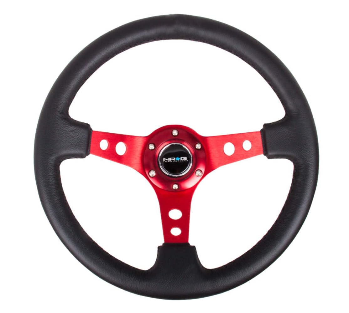 NRG Innovations NRG-RST-006RD Reinforced Steering Wheel - 350mm Sport Steering Wheel (3 Deep) - Red Spoke with Round holes, Blac