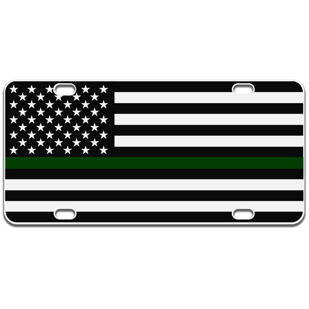 Jass Graphix Thin Green Line American Flag License Plate Heavy Duty Tactical Patriot Usa Car Tag (Black On White W Green)