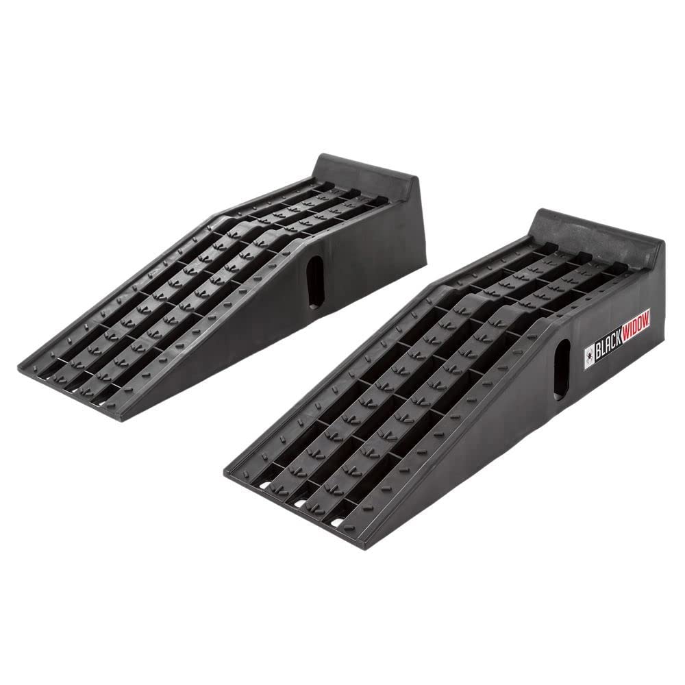 Black Widow PSR295 Plastic Car Service Ramps - Lifts Vehicles 6.25'' H for Maintenance or Oil Changes - Each Ramp is 12'' W - Pa