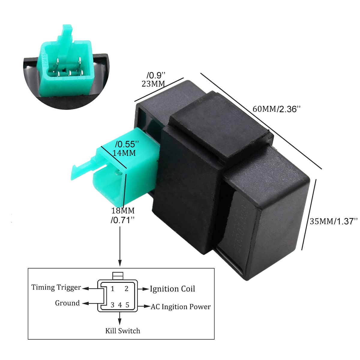 PRO BAT 5 Pin AC CDI Box for 50cc-150cc Dirt Bikes & ATVs - Model DHE-DHQ, Durable Wire Harness Plug