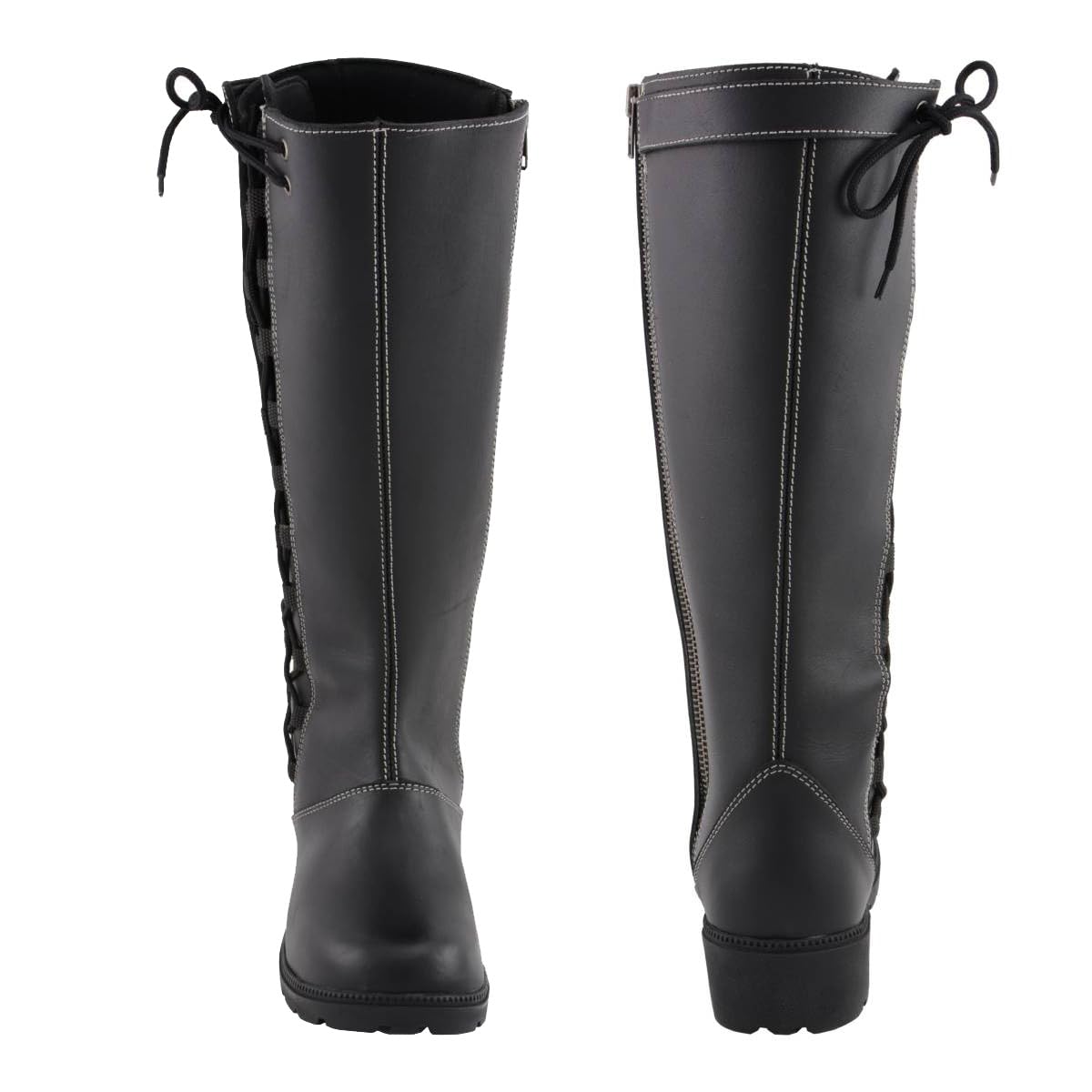 Milwaukee Leather MBL9370 Women's Black 17-Inch Lace Side Leather Boots with Contrast White Stitching - 7.5