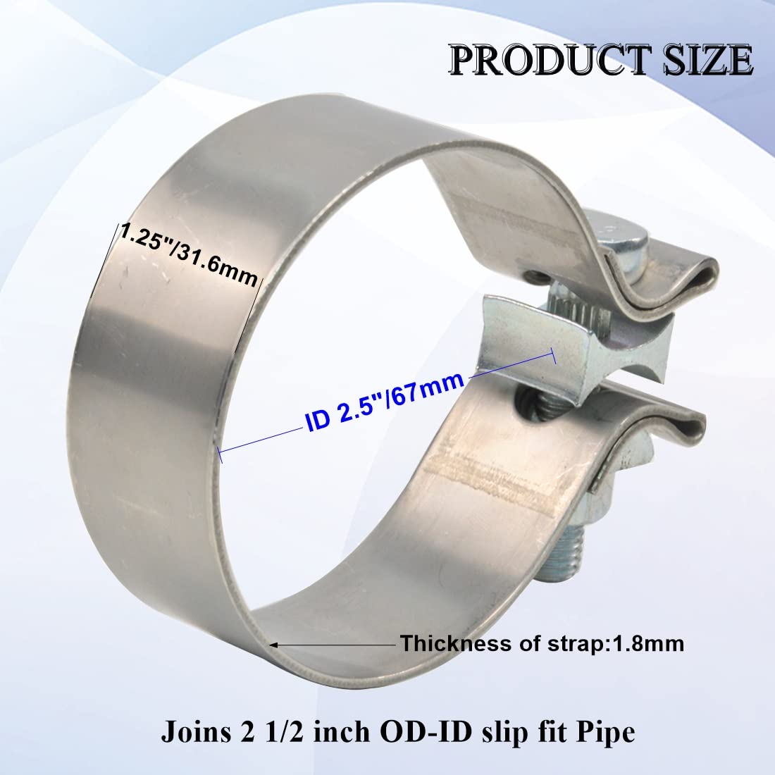 Elifecenter 2-1/2 Inch Exhaust Clamp, Id 2.5'' Narrow Band Seal Butt Clamp