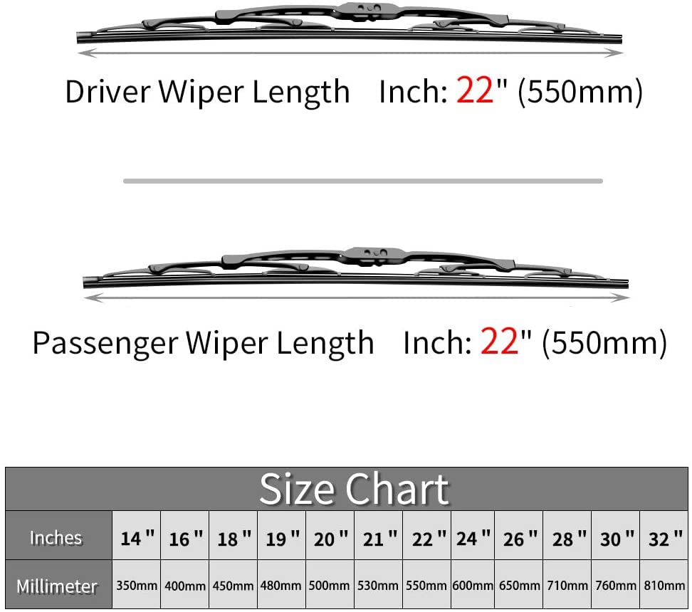 Replacement for Ford F150 F250 F350 F450 F550 Windshield Wiper Blades - 22''+22'' Front Window Wiper - fit 2009-2018 Vehicles -