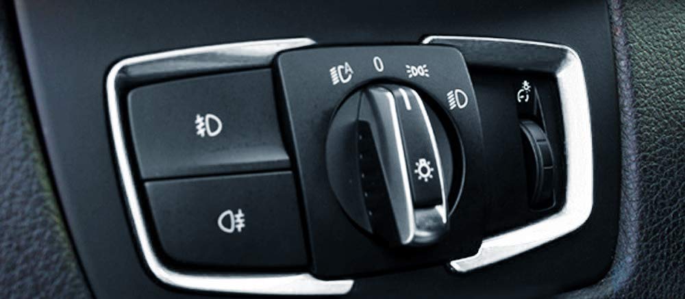 Ijdmtoy 2Pc Metallic Silver Light Switch Surrounding Decorative Trims Compatible With Bmw 2 3 4 Series X5 X6 (F22 F30 F31 F32 F3