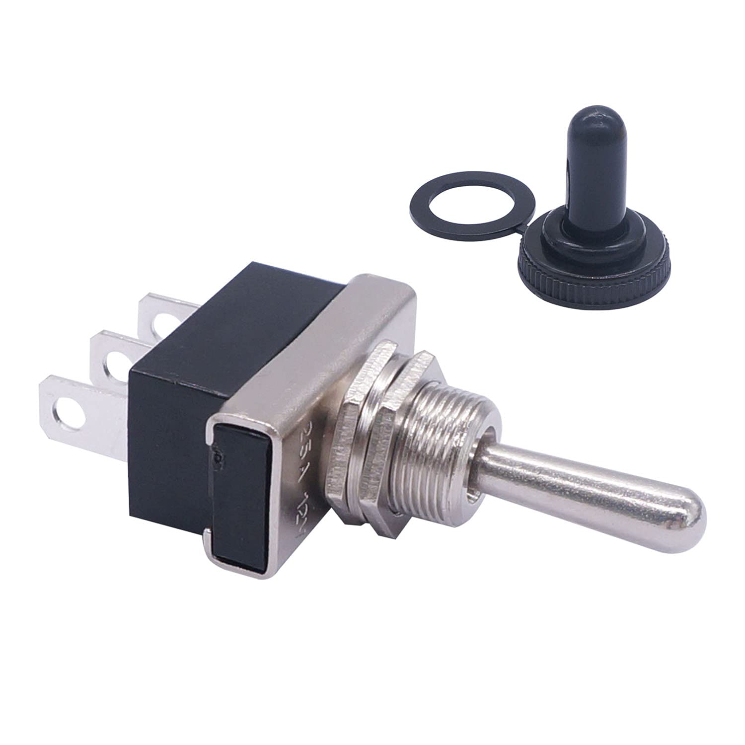 weideer 2Pcs Momentary Toggle Switch 12V 25A SPDT (ON)/Off/(ON) 3 pin 3 Position Waterproof Toggle Switch with Waterproof Cover