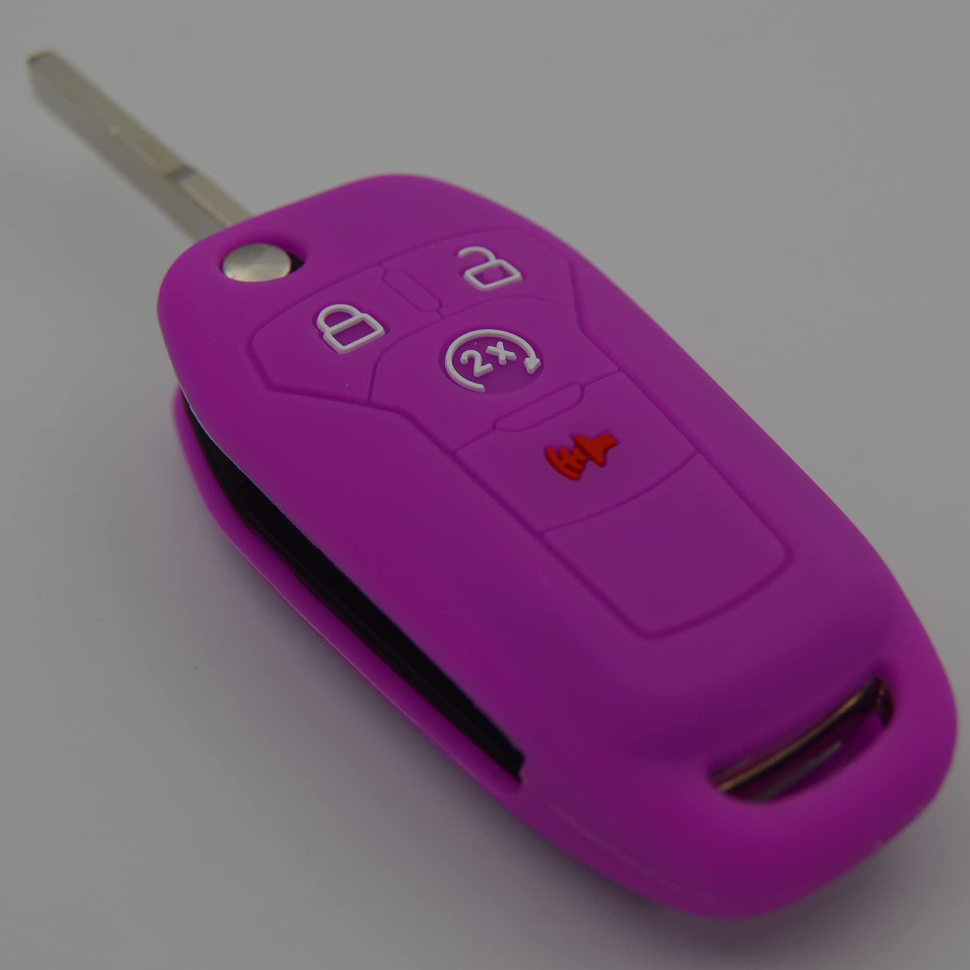 Zorratin Silicone Rubber Key Fob Cover for Ford Flip Key - Purple, 4 Buttons, Compatible with F150 F250 F350 Raptor Ranger Bronco
