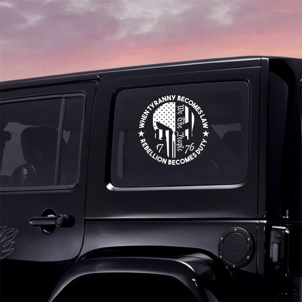 TIPSANGGO We The People Sticker Decal - 1776 Distressed Skull, White Vinyl, M# for Auto, Truck, SUV Window