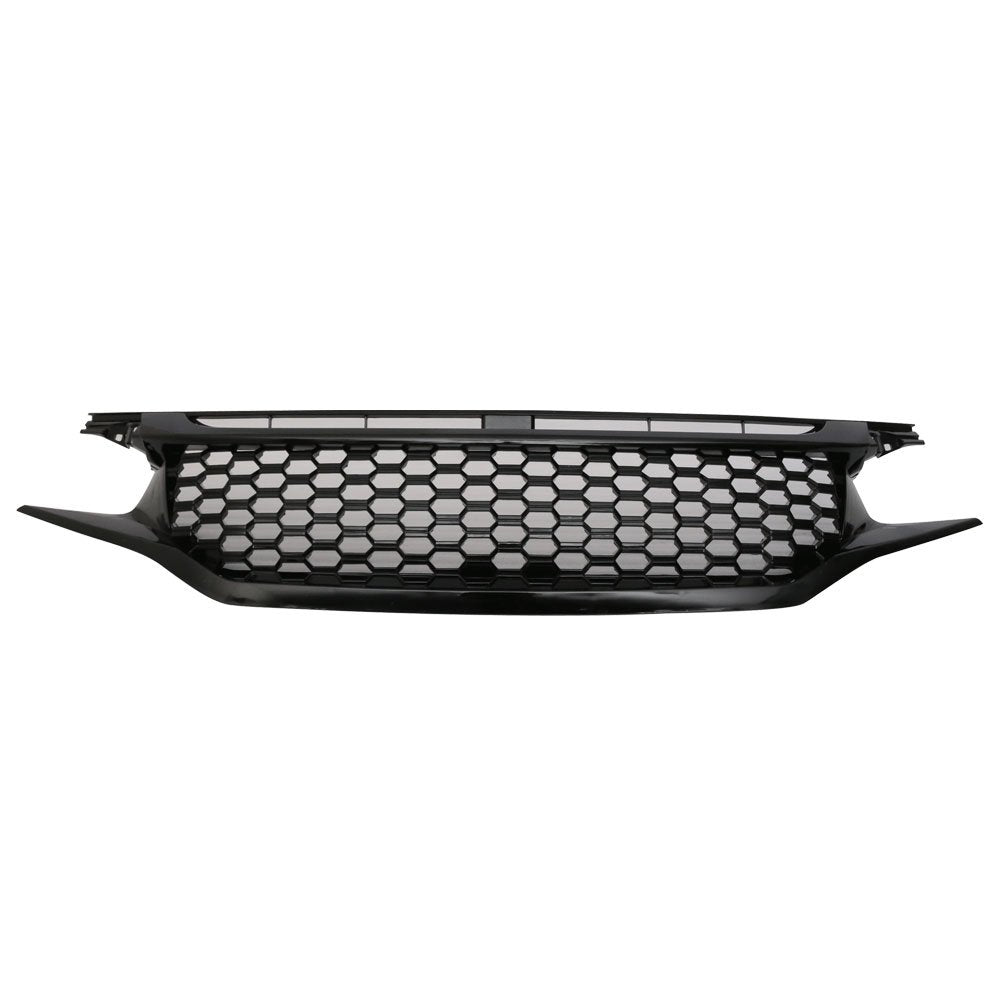 IKON MOTORSPORTS Front Bumper Grille for 2016-2021 Honda Civic, ABS Plastic, Black, Model HG-HC16SI3P-BK