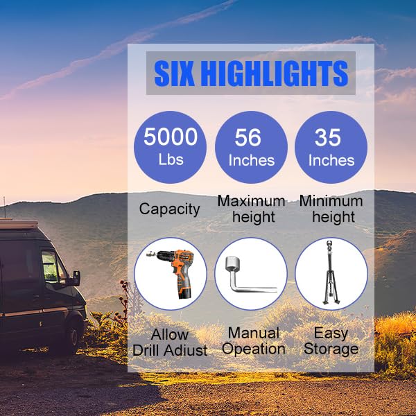 Schumaho Gooseneck Tripod Stabilizer Jack - 5000lb Capacity, Adjustable Height 35"-56", Alloy Steel, Model S-KSJ-G