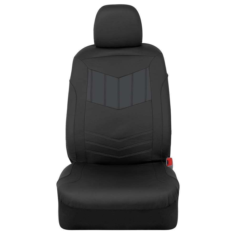 Motor Trend Super Sport Gray Faux Leather Seat Covers, Front Seats - Modern Two-Tone Design, Easy To Install Seat Protectors, In
