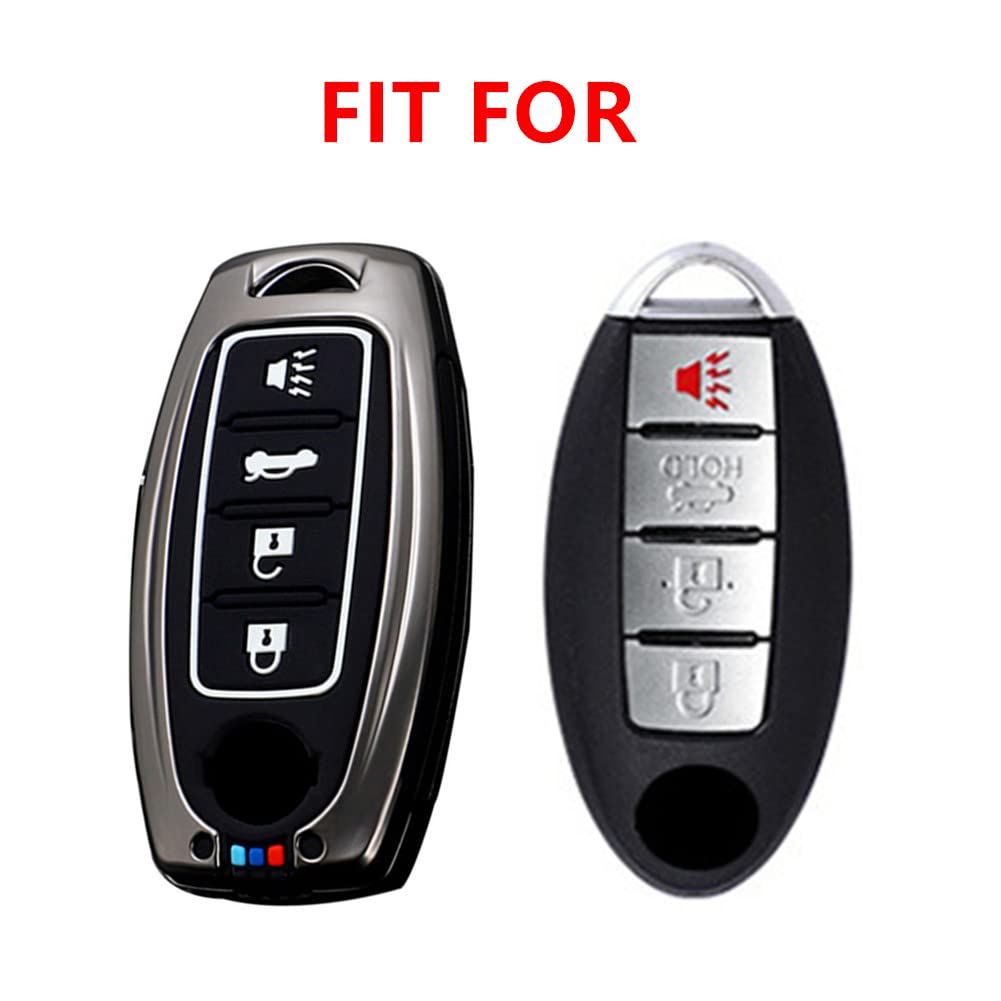 Otmik Zinc Alloy Car Key Cover Case Compatible With Nissan Juke Lqashqai Infiniti With Fluorescent Silicone Buttons (Matte Color 4 Buttons B)