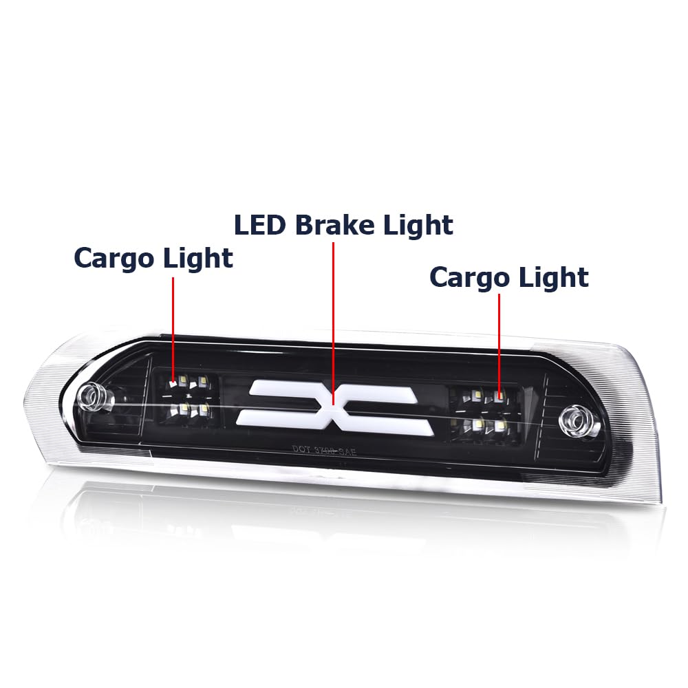 Cheda Third Brake Lights, Compatible With 2002-2009 Dodge Ram, Clear Lens Black Housing 3D Led Bar Cargo Lamp Rear Lights X Type