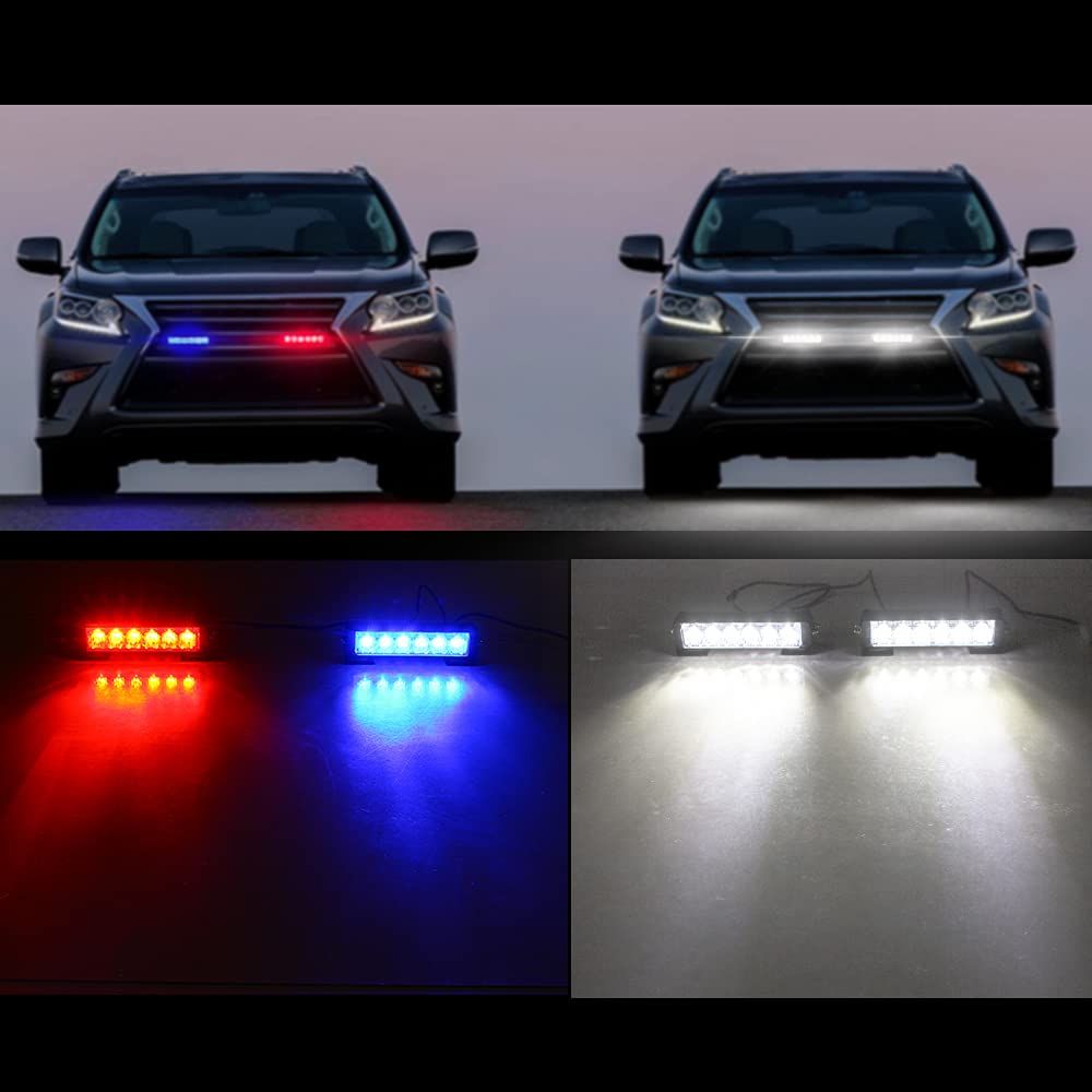 STDYSUN LED Emergency Strobe Light Bar 2Pcs - Red Blue Change White, Aluminum, Model 3E, Surface Mount for Motorcycle, Utility, Tow Truck