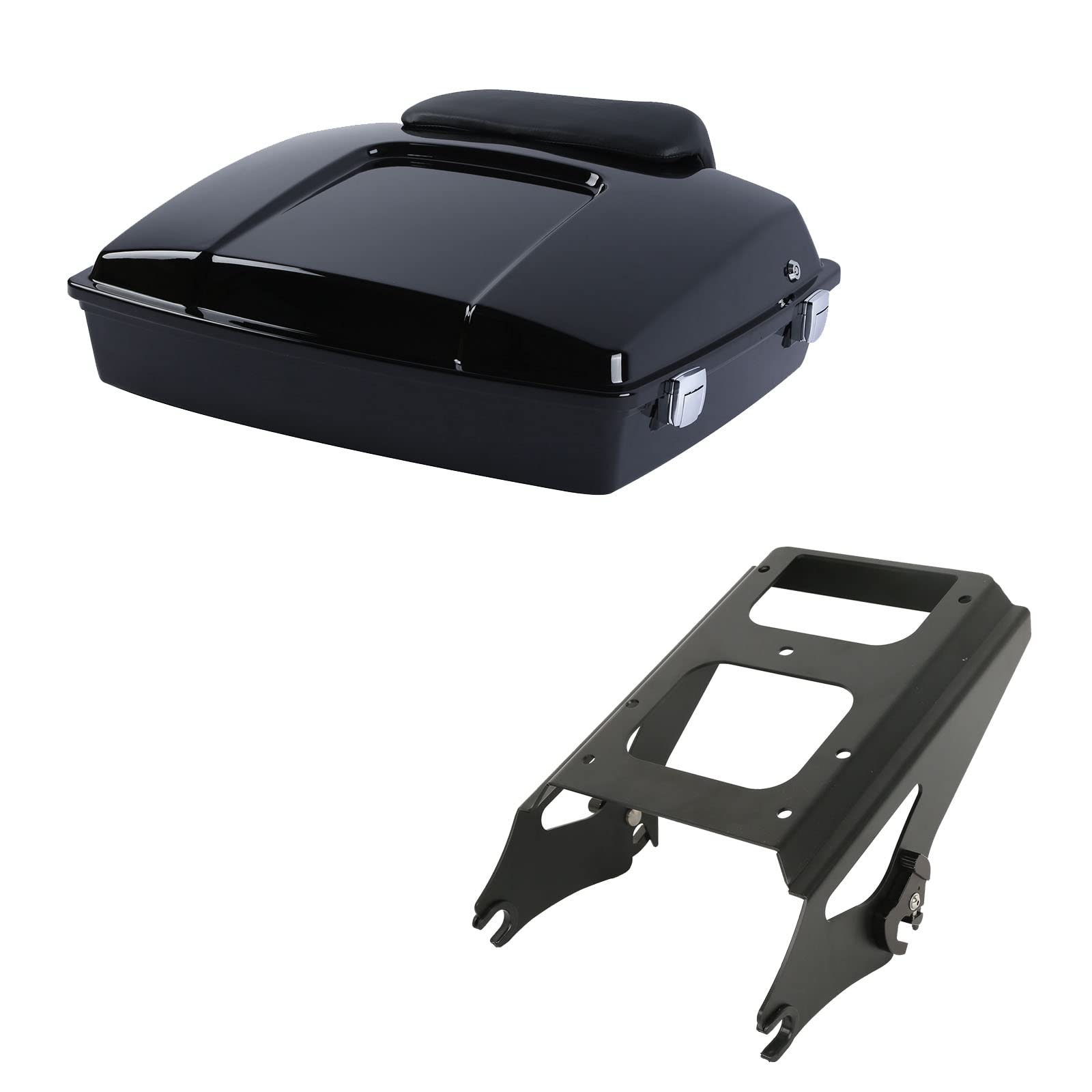 Xfmt 5.5 Razor Tour Pack Trunk W/Backrest Pad & Black Two-Up Mount Rack For Harley Touring Road King Street Glide Road Glide Electra Glide 2009-2013 -Like New