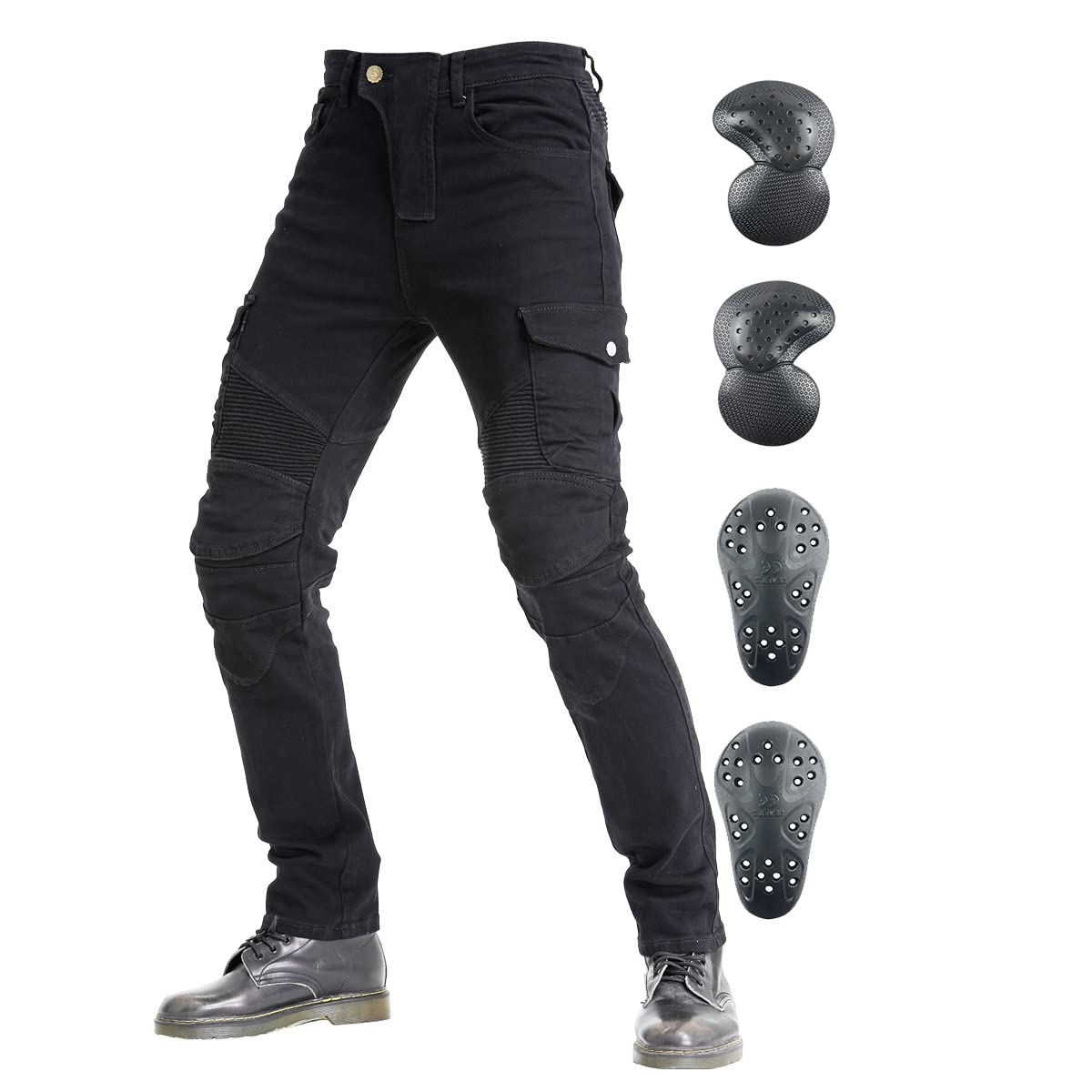 Men'S Motorcycle Riding Pants Denim Jeans Protect Pads Equipment With Knee And Hip Armor Pads Ves6 (Black, 3Xl=38)