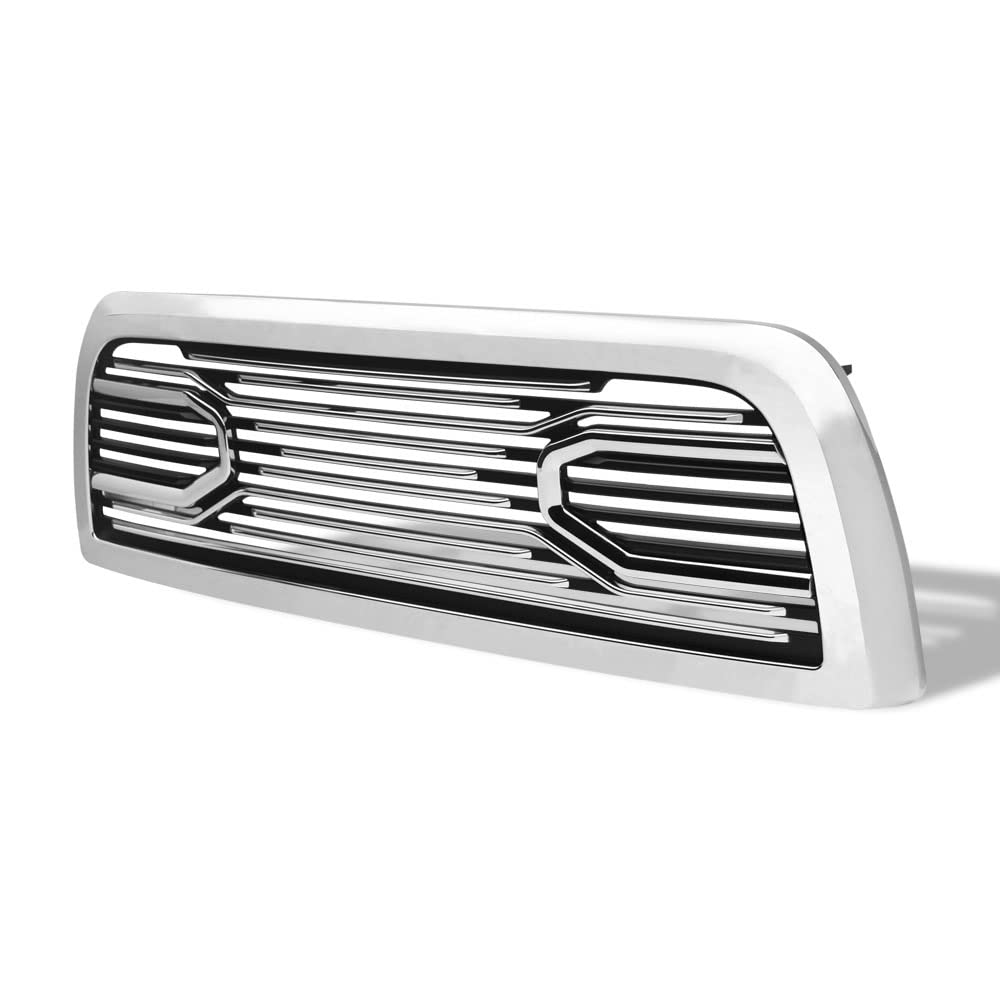 Chrome Big Horn Style Horizontal Front Hood Bumper Grill Grille Guard ABS With Shell Compatible With 10-18 Dodge Ram 2500/3500 /