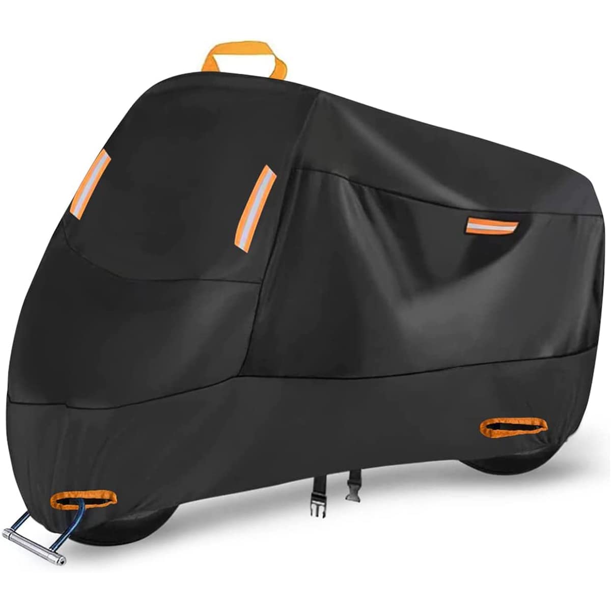 300D Heavy Duty Motorcycle Cover, Seceles All Season Durable Waterproof Outdoor Protection Scooter Cover With 4 Reflective Strips Lock-Hole Storage Bag Fits Up To 104" Yamaha Honda Harley Suzuki(Xxxl)