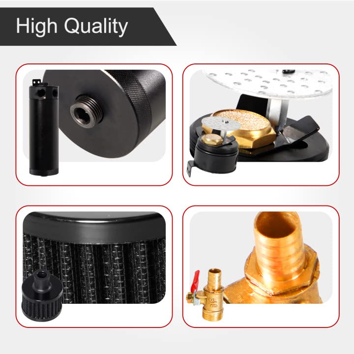 Yeshma Universal 750Ml Billet Aluminum Baffled 2-Port Oil Catch Can Reservoir Tank With Breather Filter With Drain Valve