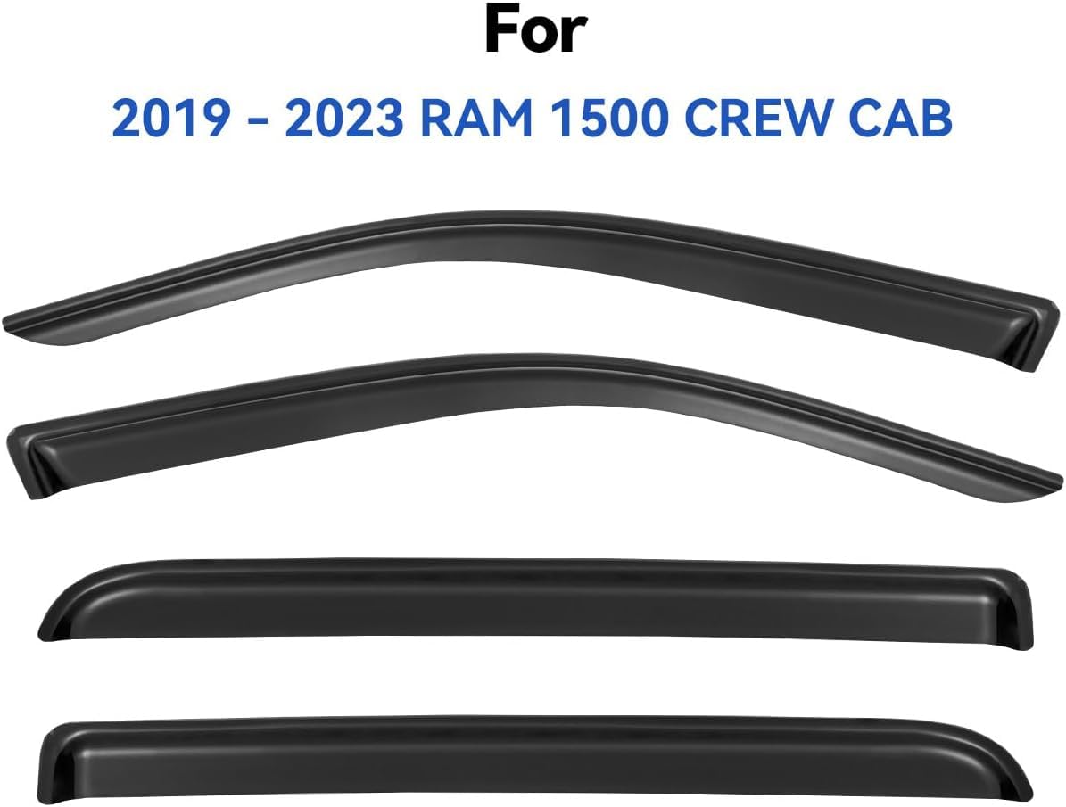 Window Visors Rain Guards for 2019-2025 Dodge Ram 1500 Crew Cab (New Body Style), Out-Channel Window Vent Wind Deflectors Visors