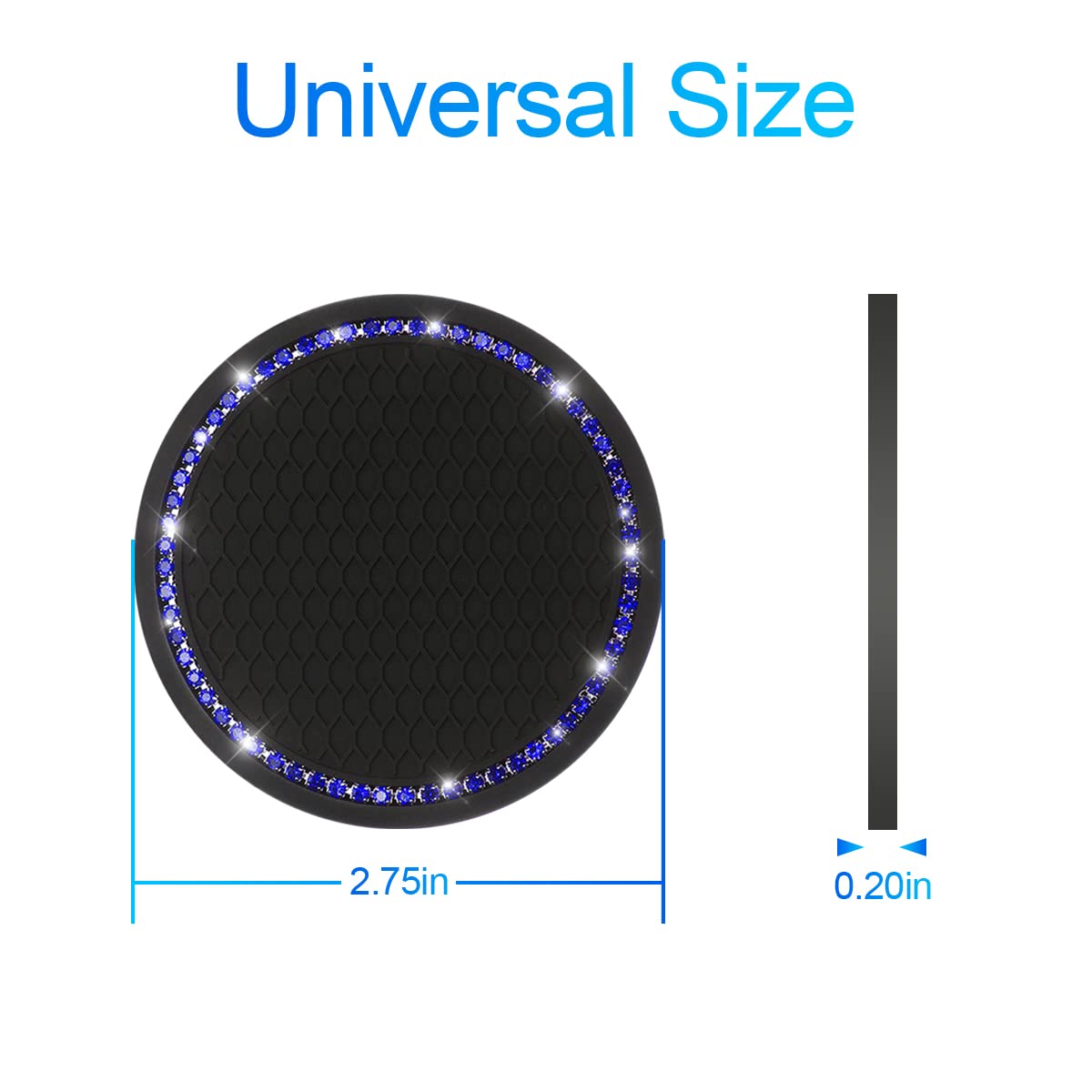 Car Cup Holder Coaster, 2 Pcs Universal Bling Crystal Rhinestone Car Accessories 2.75 Inch Auto Anti Slip Cup Holder Insert Mat Pad Set,Suitable For Most Car Interior (Black/Deep Blue)