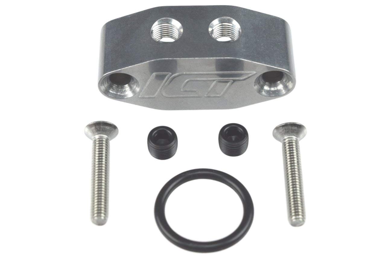 ICT Billet LS Twin Turbo Dual 90 Degree 1/8'' NPT Oil Feed LINE Adapter Plate LS1 LSX kit Port LS3 Right Angle Billet Plate Supp