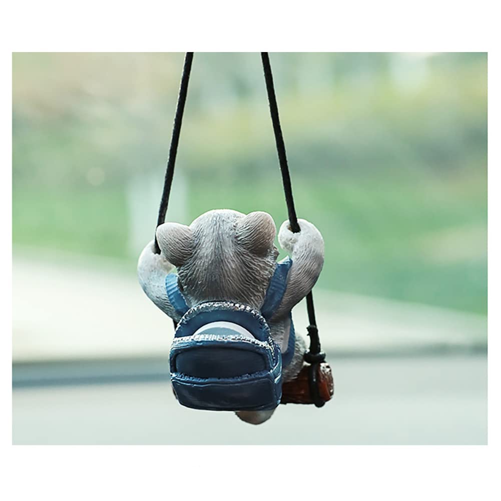 AMIORO Cute Cat Car Mirror - Gray Resin Hanging Decoration for Rearview Mirrors