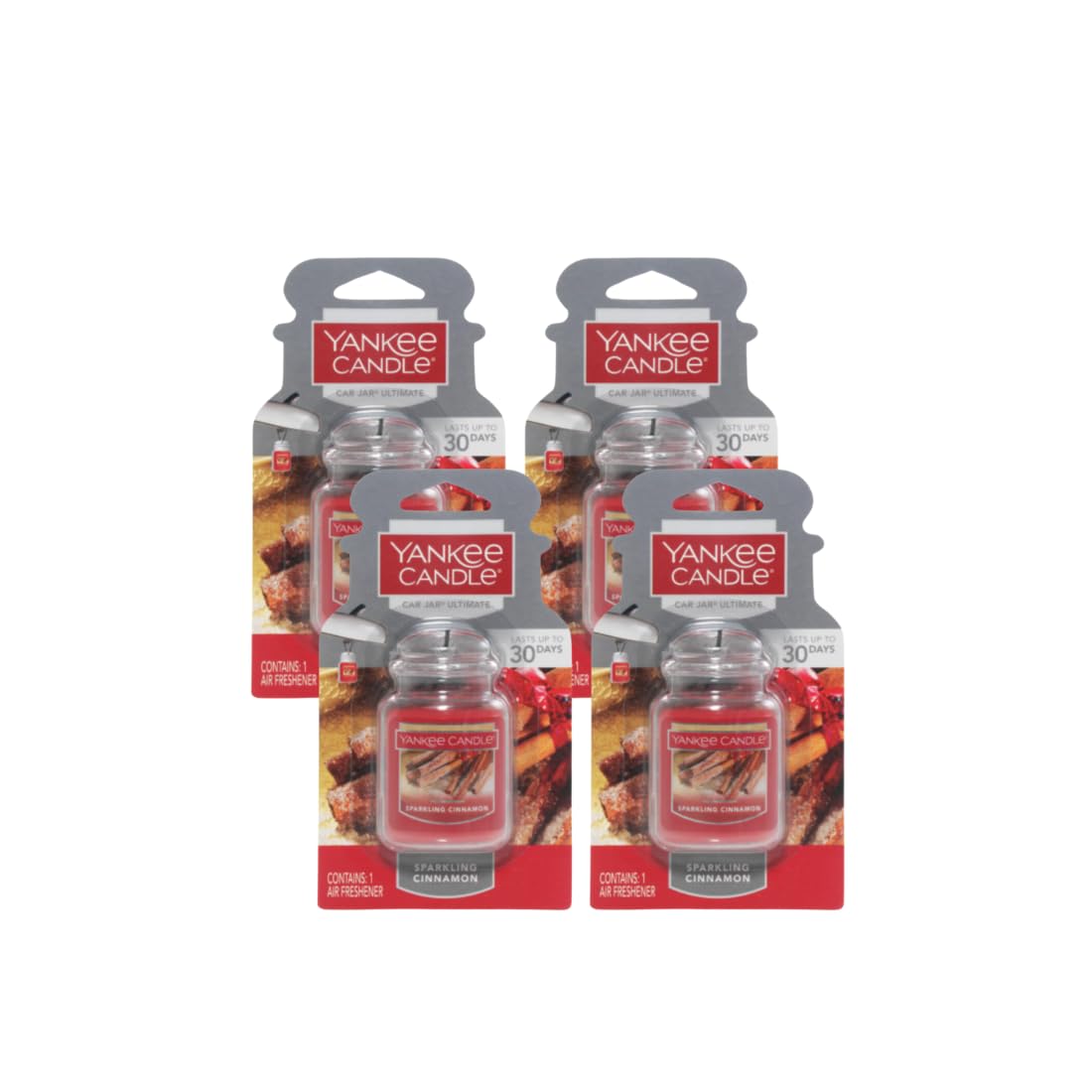 Yankee Candle Car Air Fresheners, Hanging Car Jar Ultimate, Neutralizes Odors Up To 30 Days, Sparkling Cinnamon, 0.96 OZ (Pack o