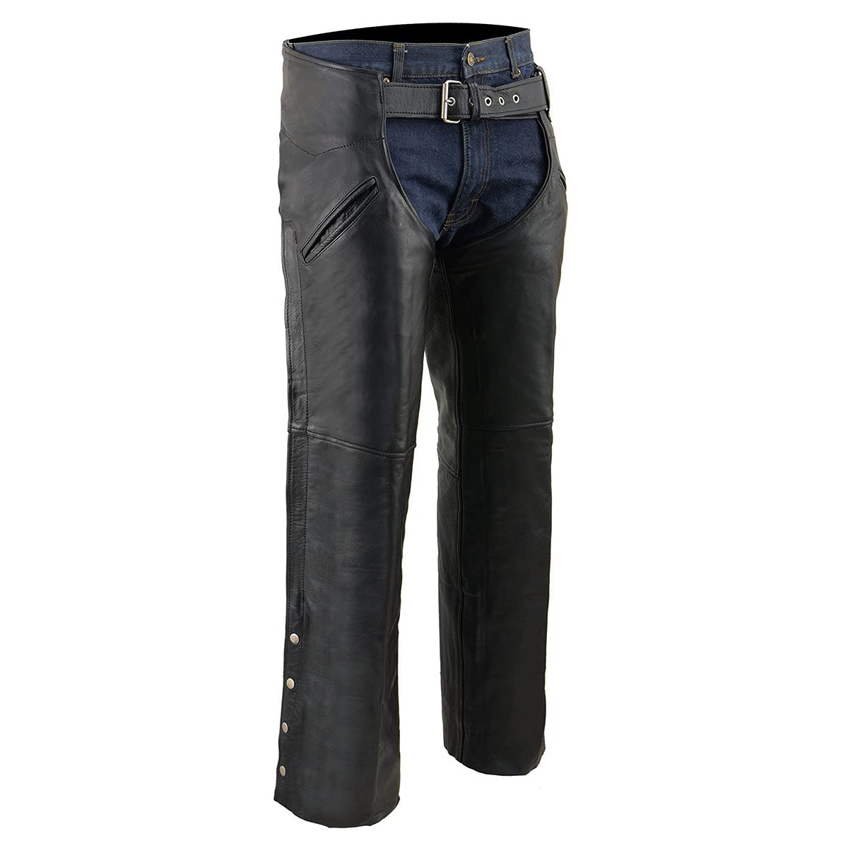 Milwaukee Leather Sh1103 Men'S Black Leather Slash Pocket Chaps With Snap Out Liner - 6X-Large