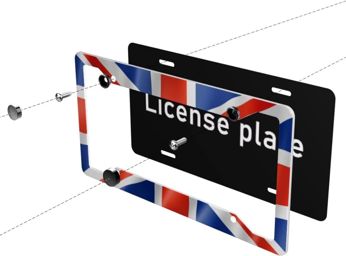 British UK United Kingdom Flag License Plate Frame - 2 Pack Aluminum Metal Union Jack License Plates England License Plate Holde