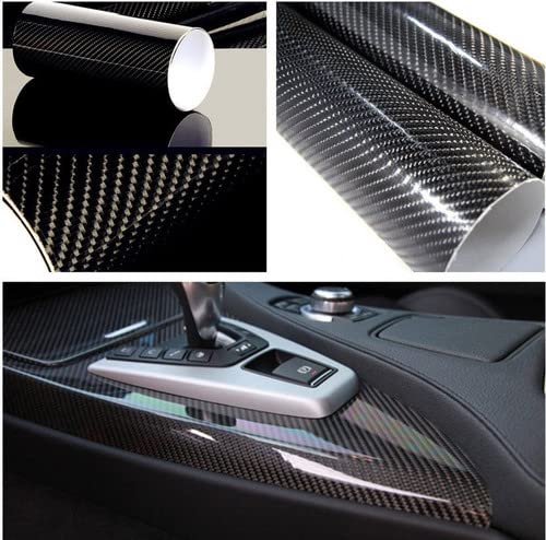 OQSNCV 5D Glossy Carbon Fiber Vinyl Film Wrap - 12x60in Black Car Interior/Exterior Stickers
