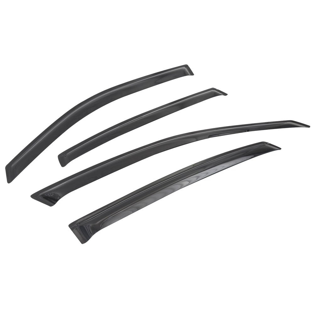 IKON MOTORSPORTS Tape On External Window Visor, Compatible with 2000-2005 Chevy Impala, Slim Style Acrylic Smoke Tinted & Semi-T