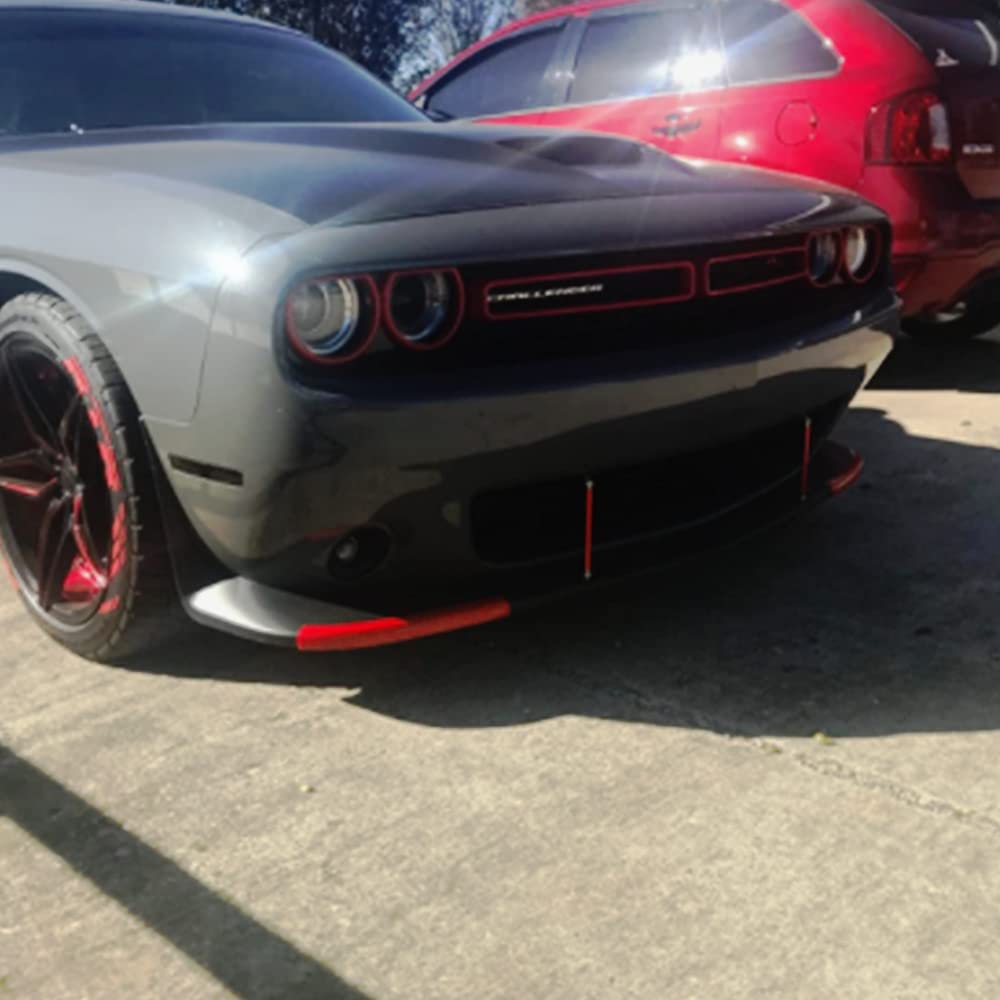 Voodonala Front Bumper Lip Splitter Protector for 2015-2023 Dodge Challenger Scat Pack, R/T, GT, SRT - Red, Plastic, 2pcs/Set