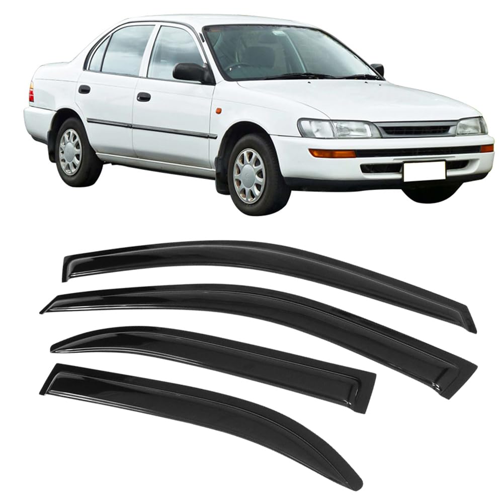 Window Visors Compatible with 1993-1997 Toyota Corolla, Dark Smoke Car Rain Sun Window Shade Guard Visor Smoke by IKON MOTORSPOR