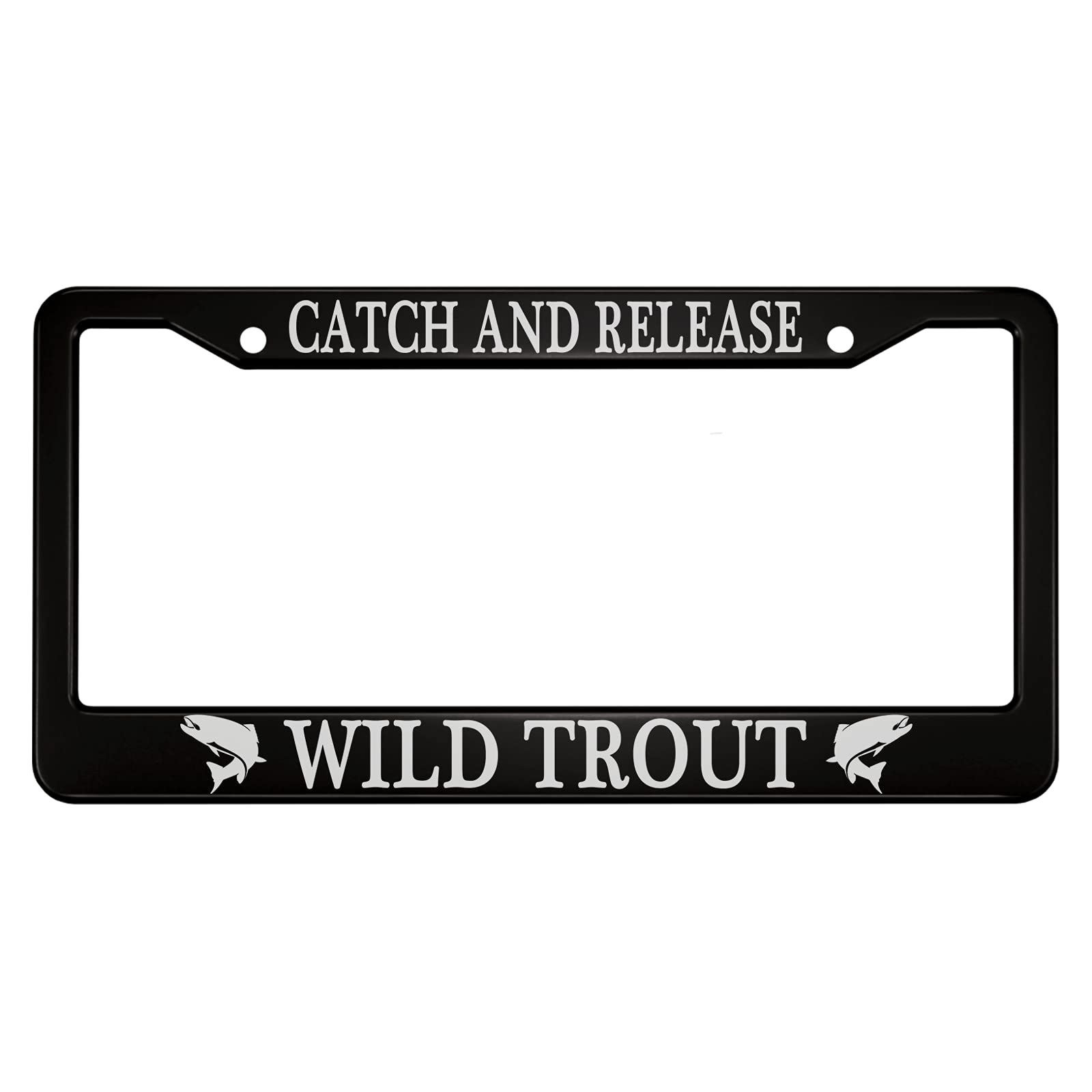 oFloral Catch and Releas Wild Trout Aluminum Alloy License Plate Frame White Fish Pattern Black Applicable to US Standard Car Me