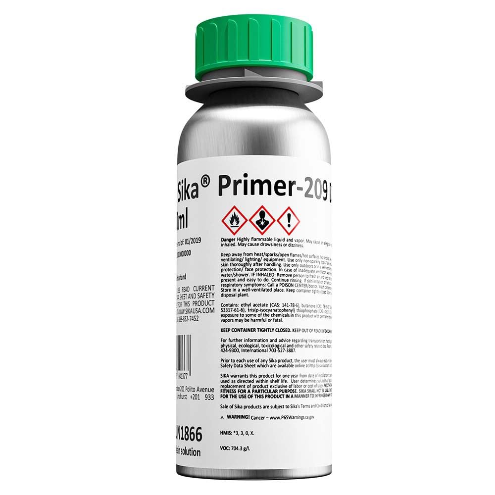 Sika Primer-209 D Black 250ml Bottle - High-Performance Adhesion Promoter, Stainless Steel, Ideal for Various Surfaces