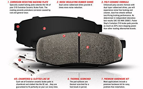 Power Stop 17-1649 Front Z17 Ceramic Brake Pads with Hardware For 2014-2020 Infiniti QX60 | 2015-2022 Nissan Murano | 2013-2020
