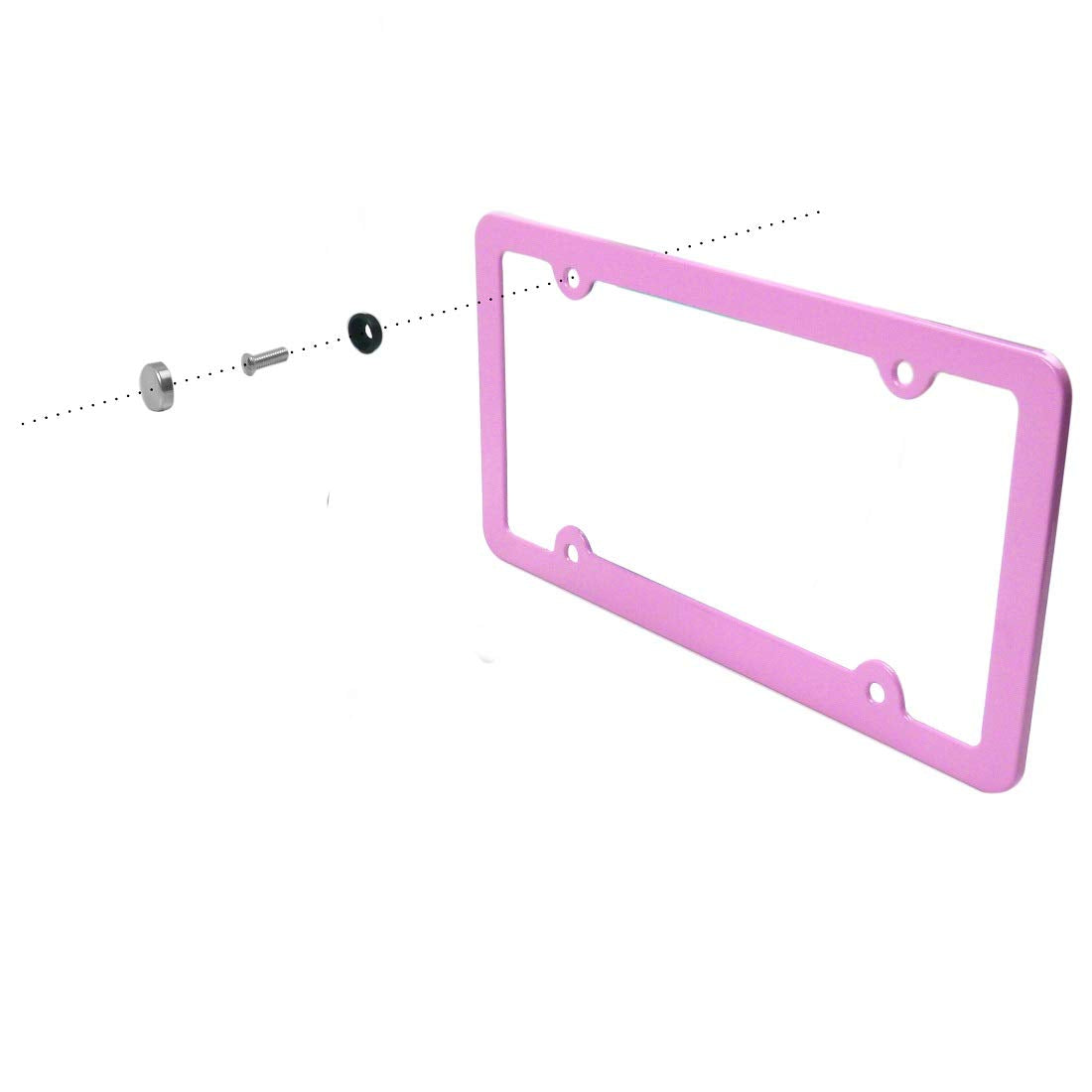 Ibetter 2 Pack Premium Uv Resistant License Plate Frame, Slim Style Aluminum Metal Cute License Plate Holder Cover Pink Red For