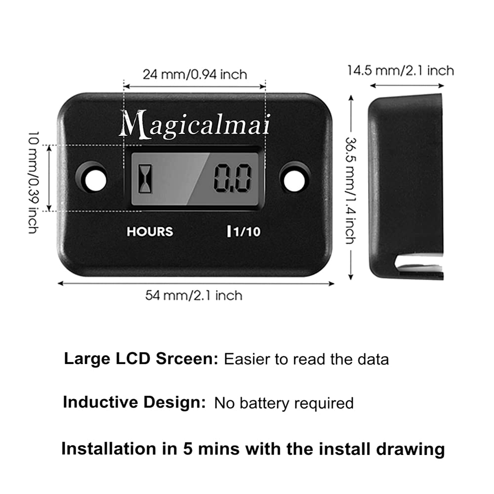 Magicalmai Inductive Hour Meter For Gas Engine Generator Lawn Mower Pressure Washer Marine Atv Boat Outboard Motor Dirt Bike Motorcycle Waterproof Hr Meters - Black