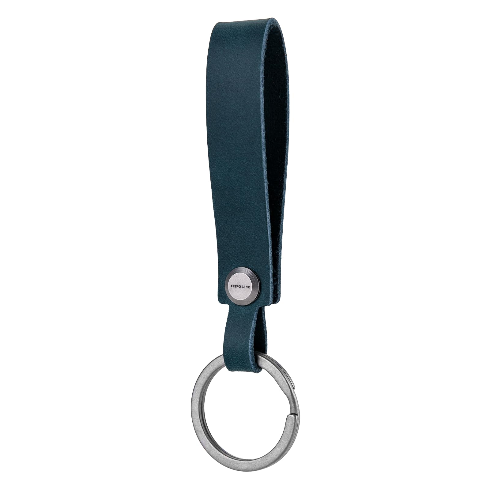 KEEPO LINK Leather Keychain Strap with Titanium Key Ring, Detachable Leather Key Chain Key Fob Holder for Men, OLM03 (Turquoise)