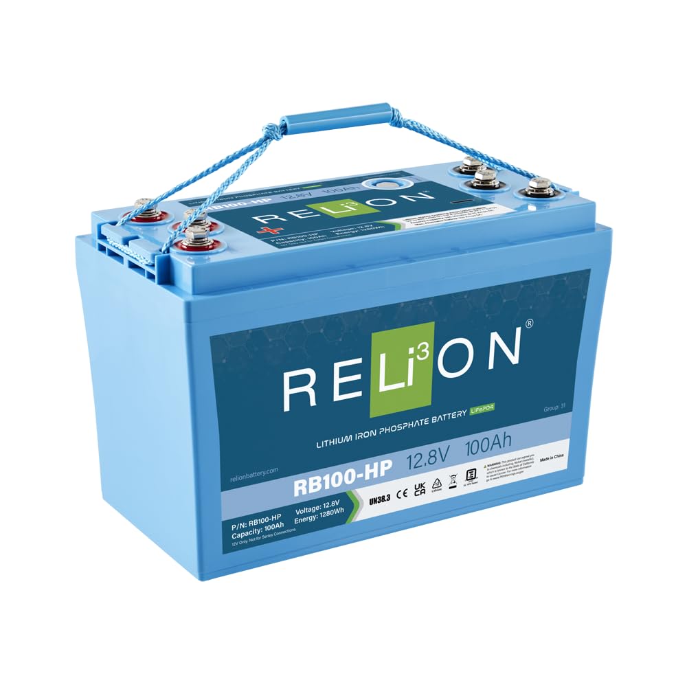 RELiON RB100-HP 12V 100Ah LiFePO4 Battery - Waterproof, Dual Purpose for Boats & RVs, Blue, Group 31, 10 Year Warranty