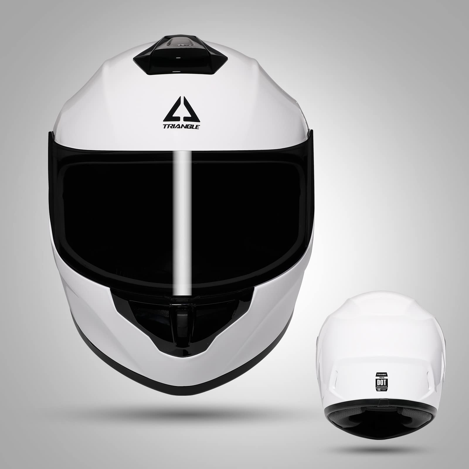 TRIANGLE Full Face Motorcycle Helmet for Men & Women, Large, Glossy White, Tinted & Clear Visor, DOT Approved, Model TFF15-MB-VS