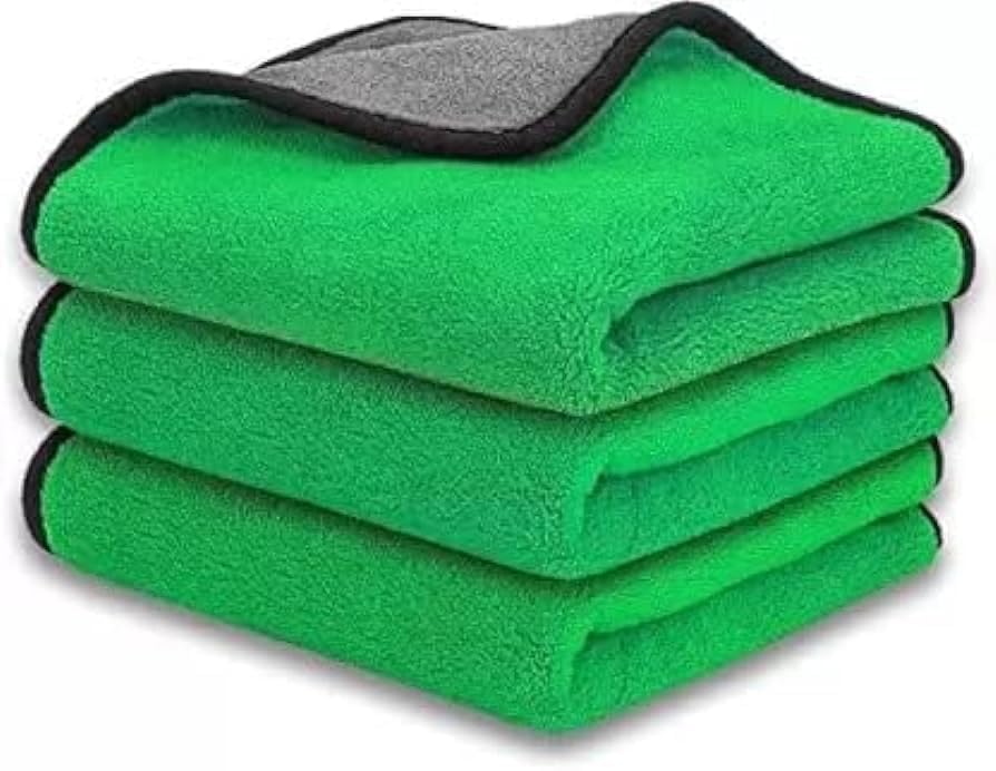 QNJL Green Microfiber Cloth for Car Cleaning and Detailing Double Sided Microfiber Towel Car & Bike Soft Car Wash Cloth, 500 GSM