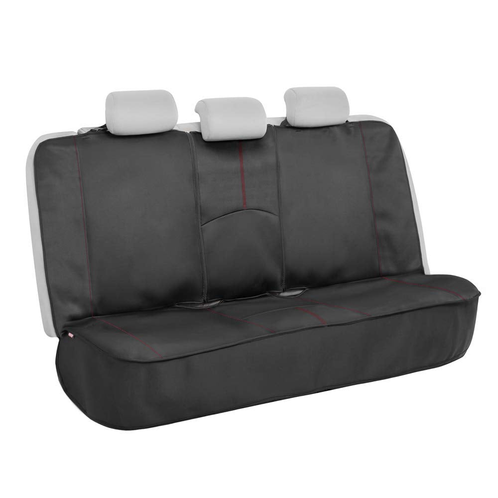 Motor Trend Spillguard Waterproof Rear Bench Car Seat Cover, Red Stitching - Split Bench Rear Seat Protector With Neoprene Paddi