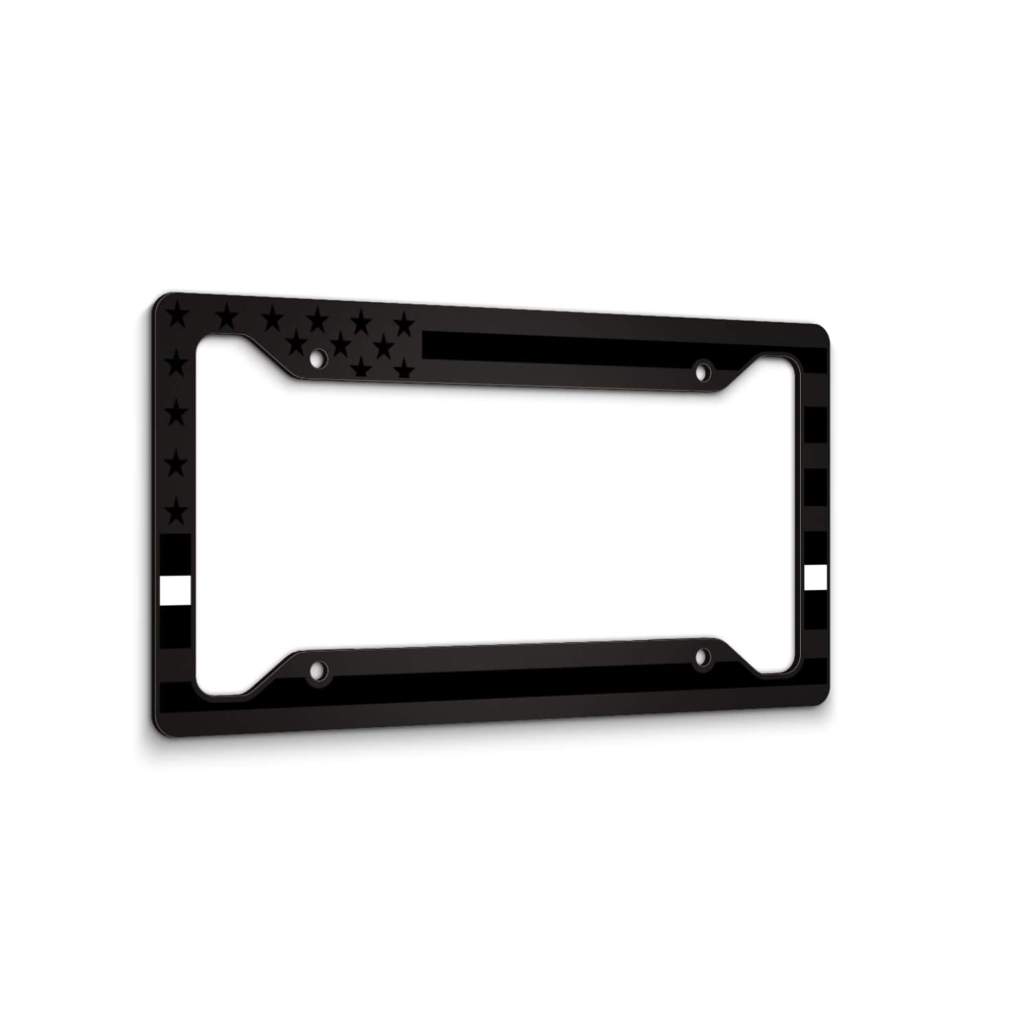 American Flag License Plate Frame - Thin White Line- Car Tag Frame -White On Black Emergency Medical Services Ems