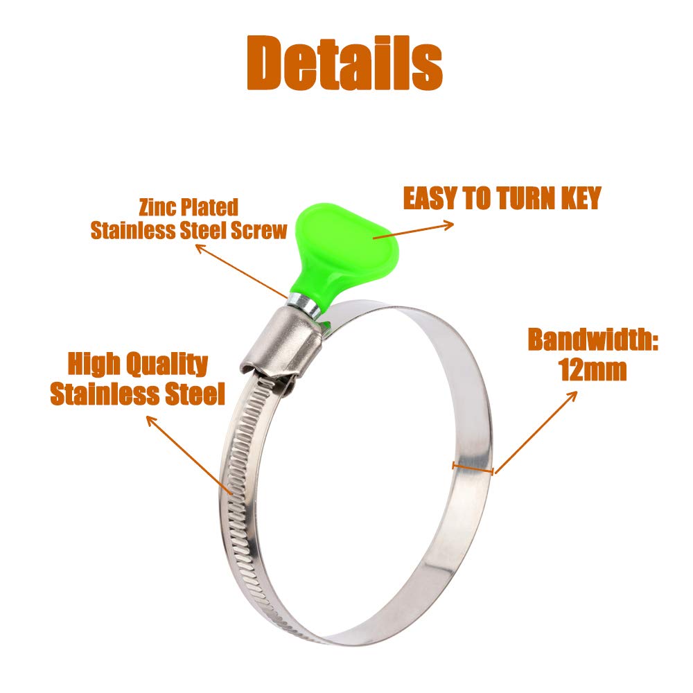 Ispinner 4Pcs 3 Inch Key Hose Clamp, Bandwidth 12Mm Thumb Screw Adjustable Stainless Steel Hose Clamps For Dryer Vent, Dust Coll